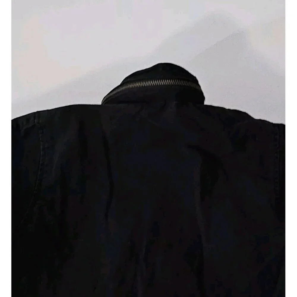Old Navy Black Denim Jacket Full Zip Hooded Boys XS Airlift Command Halloween